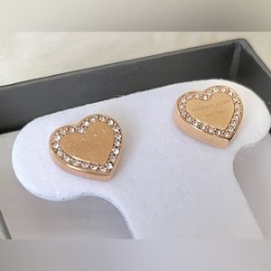 Heart Gold Michael Kors Stud Earrings Gifts Rhinestones New in Box
